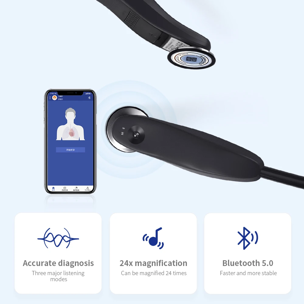 Medical Stethoscope Digital Medical Bluetooth Electronic Stethoscope 40 Times Magnification App Recordable For Doctors Nurse Health Care