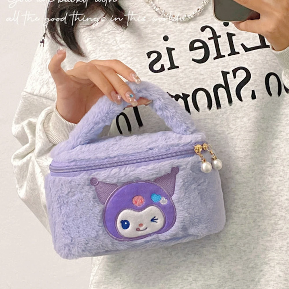 

Anime Kuromi MyMelody Cartoon Plush Cosmetics Bag Cute Sanrio Kawaii Handbag Plushie Portable Sundries Storage Case Girl Gifts