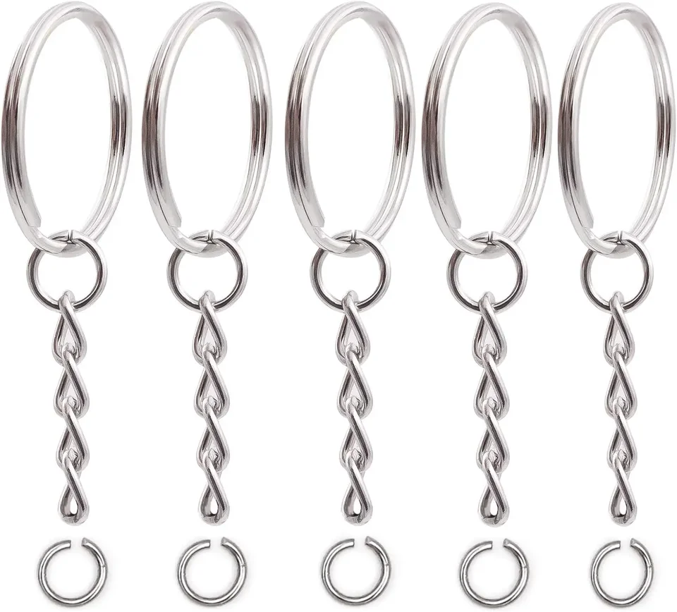 Silver Plated Metal Blank Keyring Keychain Split Ring Keyfob Key Holder Rings Women Men DIY Key Chains Key Ring Accessories