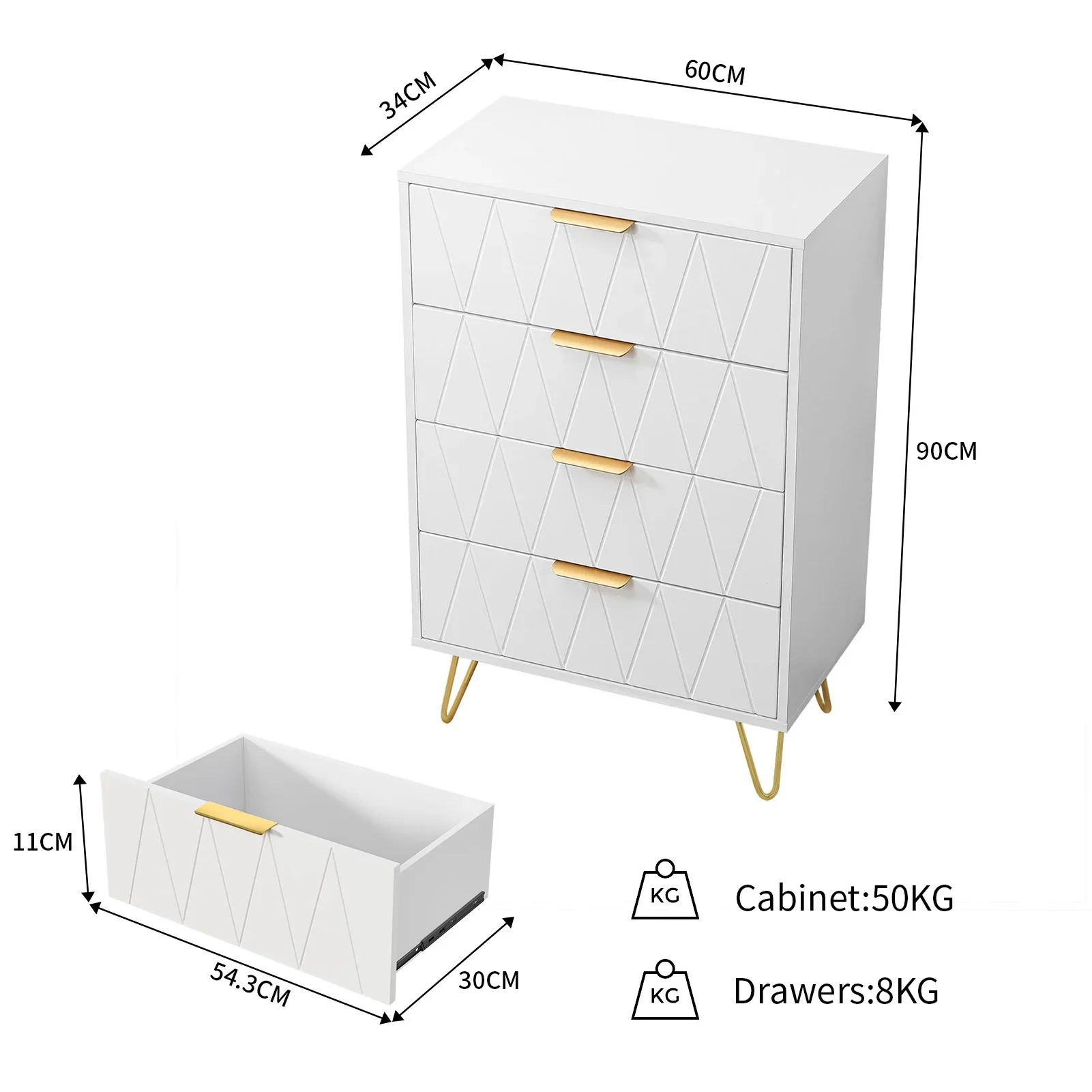 Roshanda Schlafzimmer-Kleiderschrank mit 4 Schubladen, Schminktisch, Kommode, moderner Stil, Make-up-Kleiderschrank, Weiß mit mir – Detail 3