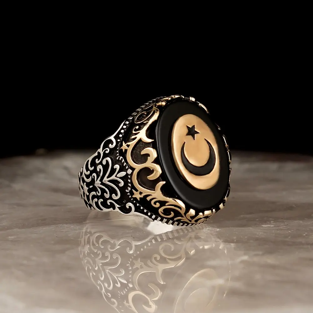 

Moon star Onyx Gemstone 925 Sterling Mens Silver Ring, Free Shipping, Vintage, Real Natural Stone, bracelet Gift, Made in Turkey