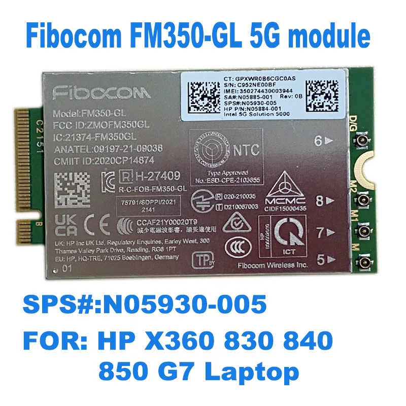 Fibocom-Módulo FM350-GL 5G M.2 para portátil HP X360, 830, 840, 850, G7, 5G, LTE, WCDMA, 4x4, MIMO, GNSS