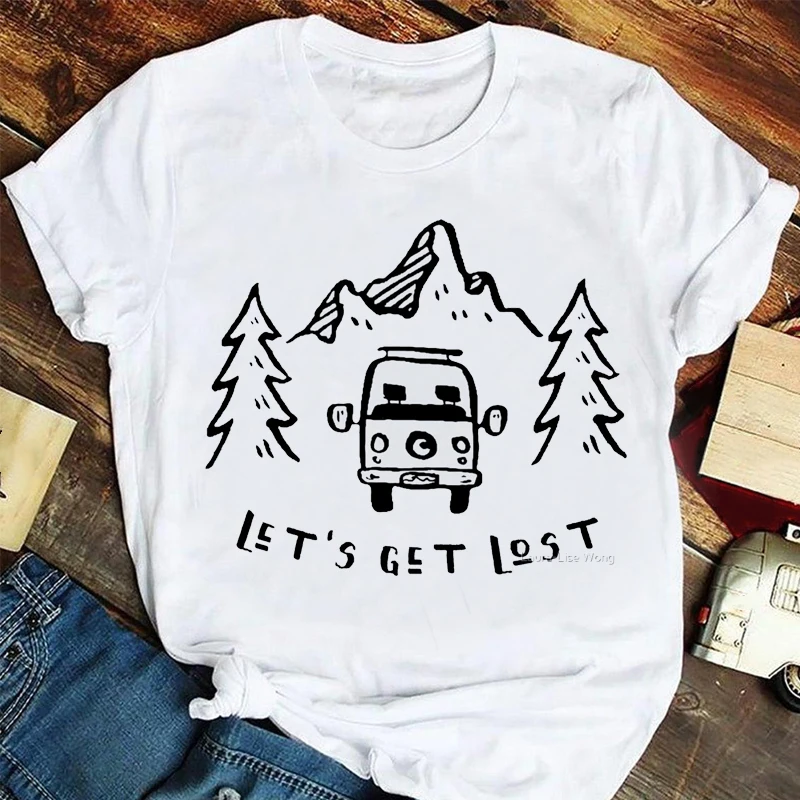 

2023 New Casual Summer T-shirt Short-sleeved Clothes Women's Happy Camper Shirt Cute Print Fashion Women's Cartoon Design T-shir