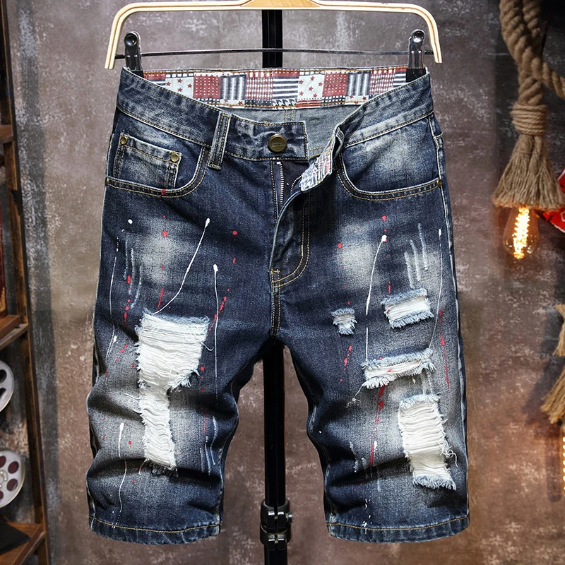 stretch jeans Men thin loose five-point pants men five-point breeches beach pants shorts 2022 spring and summer denim shorts black skinny jeans men