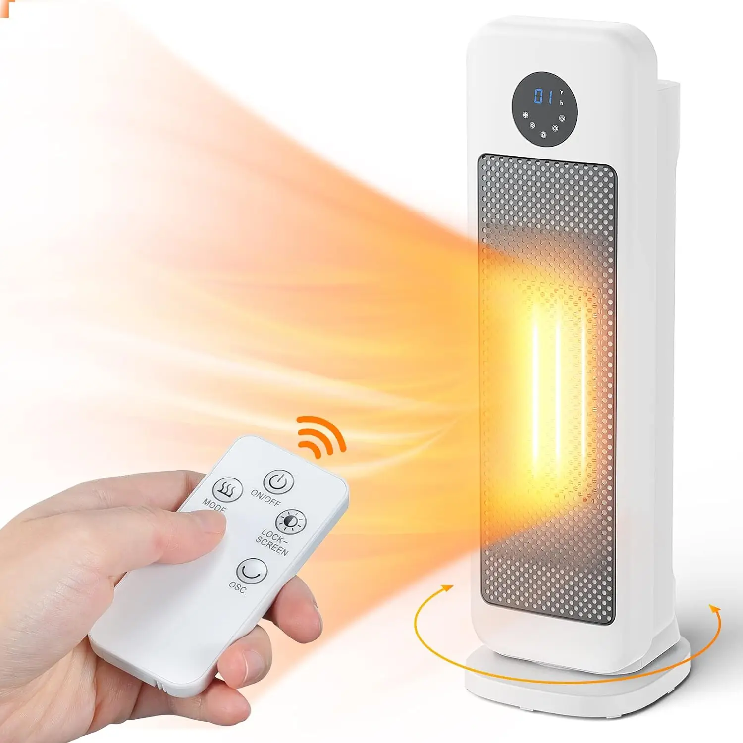 

for Indoor Use, 1500W Space Heater with Remote, 3s Fast Heating, Fan/Low/High 3 Modes, Quiet 12H Timer, 60° Oscillating Portabl