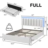 Bed Frame, Upholstered Platform Bed with Faux Leather Headboard and LED Lights and Storage Drawers, Strong Wooden Slats Support 2