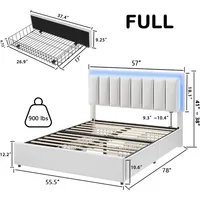 Bed Frame, Upholstered Platform Bed with Faux Leather Headboard and LED Lights and Storage Drawers, Strong Wooden Slats Support 2