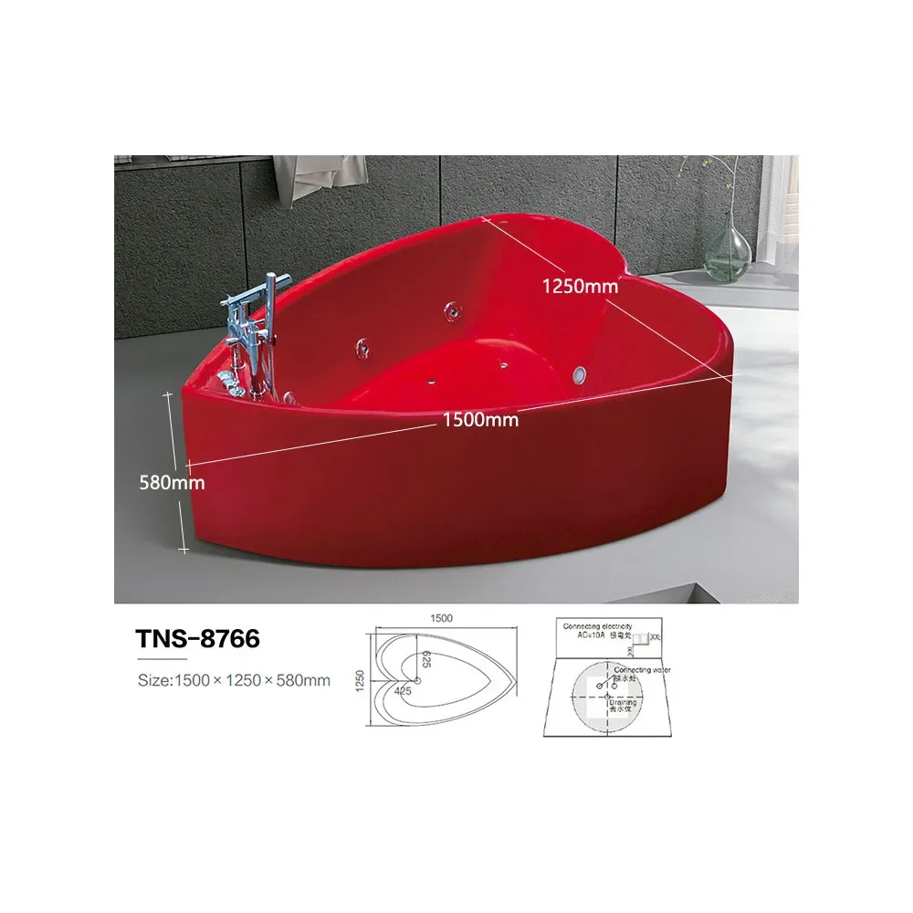 Personalized Heart-shaped Acrylic Couple Bathtub Double red love bathtub for lovers