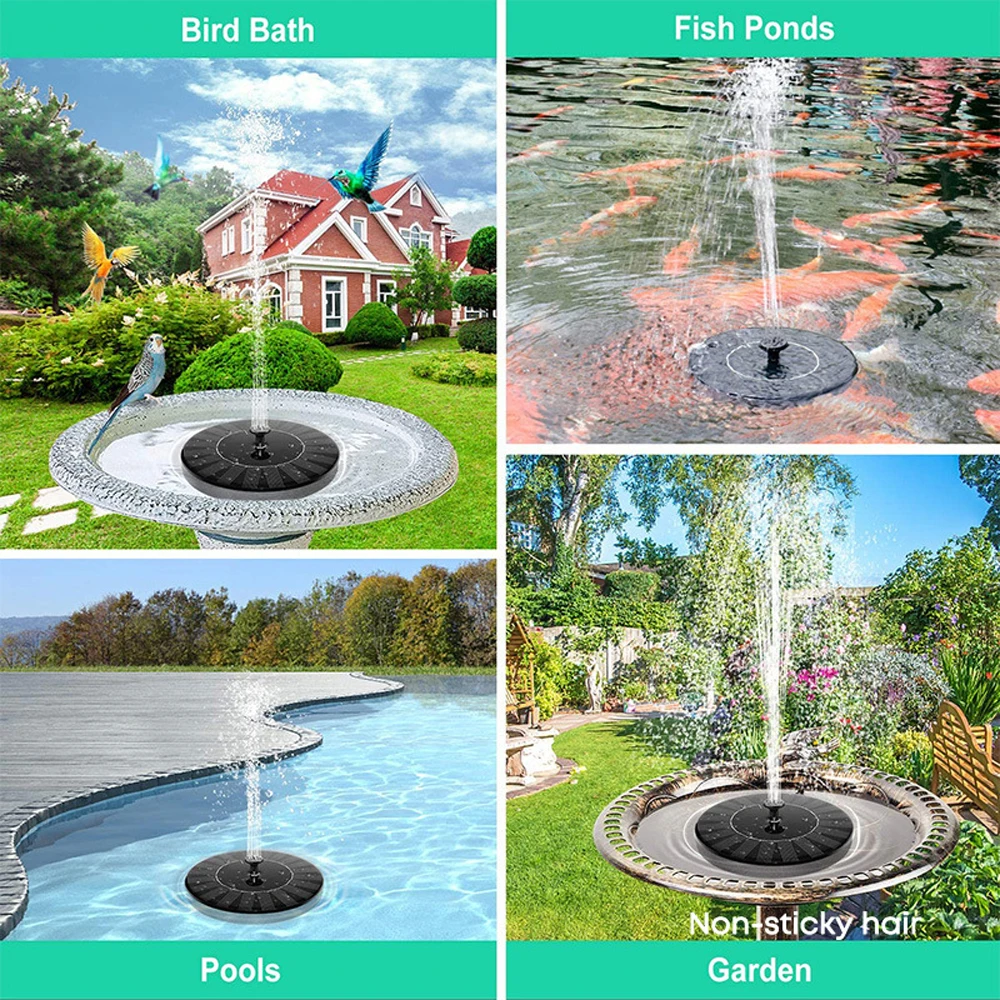 2.5W Solar Fountain Pump with 6 Nozzles for Bird Bath Fish tank Pond