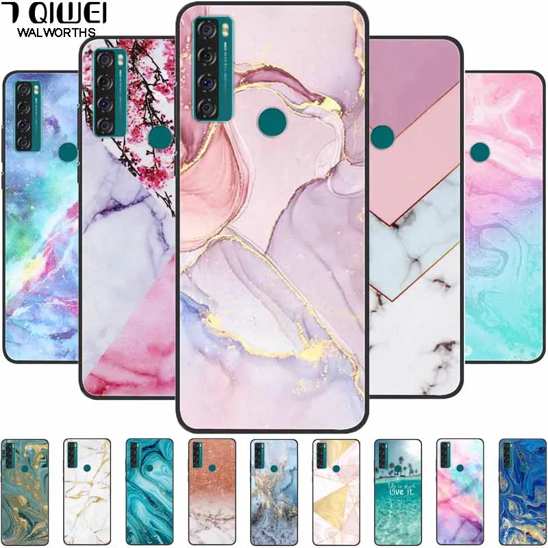 KJYF Custodia + Vetro Temperato Pellicola Protettiva per TCL 20 SE (6.82), Nero in Silicone Morbido TPU Cover, Anti Graffio Protettiva Case per TCL 20 SE - XS40