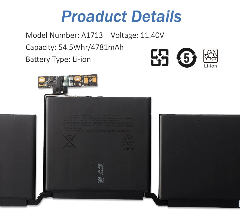 Etesbay-bateria do Portátil para Apple Macbook Pro 13 A1708 Final de 2023 2023 Mll42ll Emc 2978 316411.4v 54.5wh A1713 - Imagem 2
