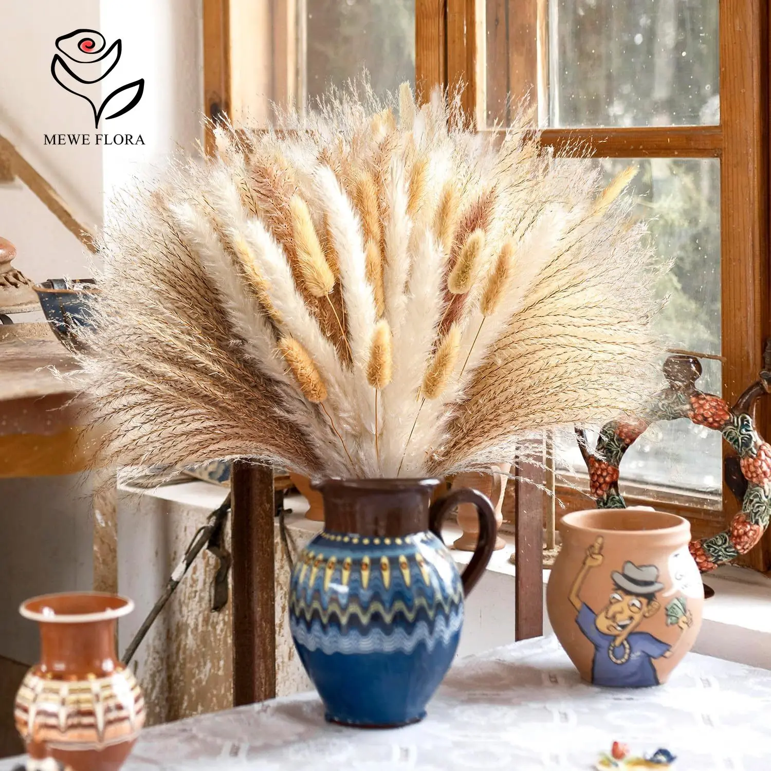 120pcs Dried Flowers Fluffy Pampas Bouquet Wedding Decor Natural Bunny Rabbit Tails Grass Artifical Flower Boho Home Decoration