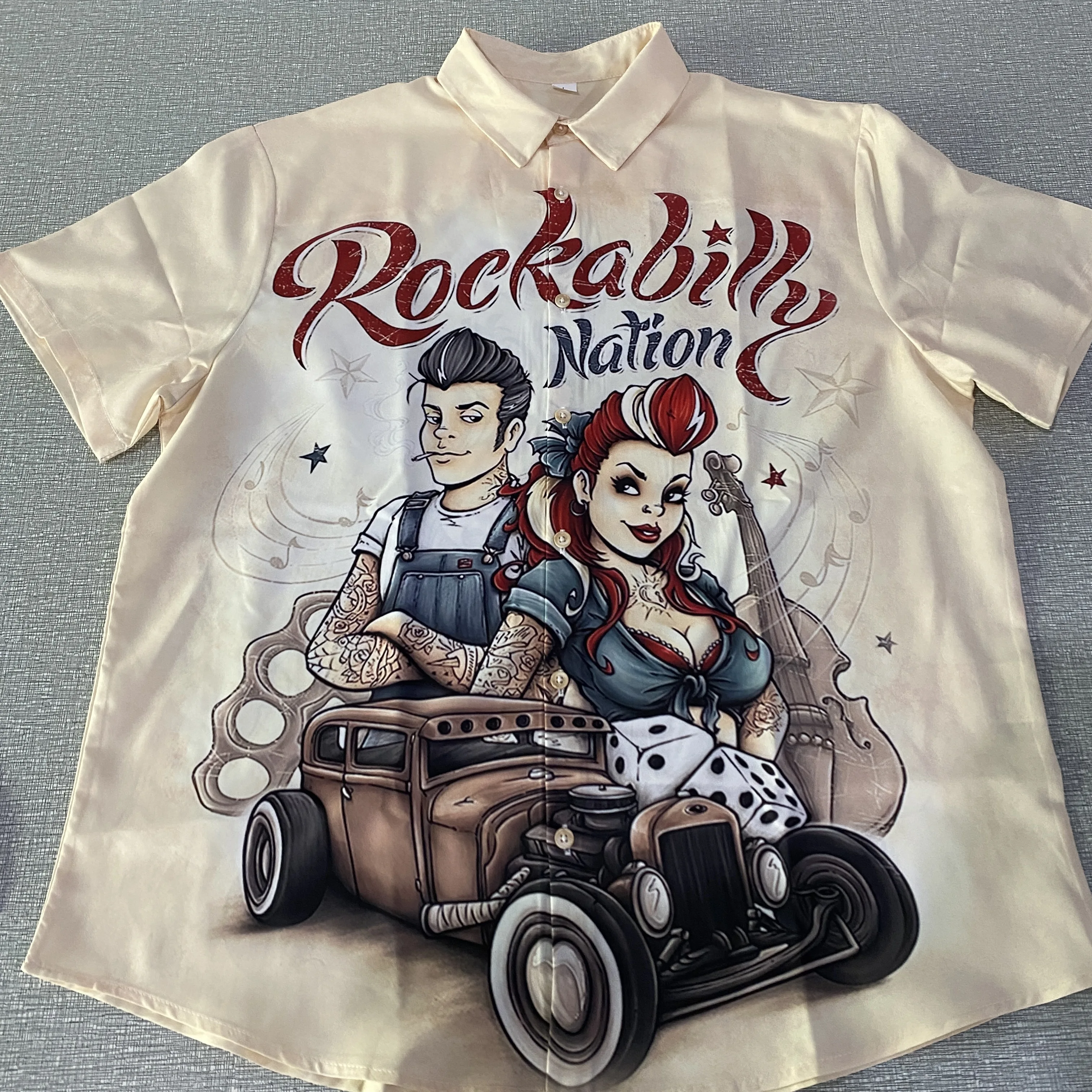Shirts For Men 3d Vintage Fashion Violin Rocker Printed Rockabilly Hawaiian Shirt Short Sleeve Tops Outdoor Street Clothing 6