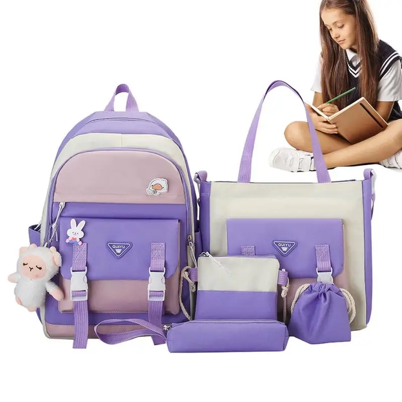 

Kawaii Backpack 5 Pieces Aesthetic Backpack Set For School Large Capacity Schoolbag With Kawaii Accessories Student Travel Bag