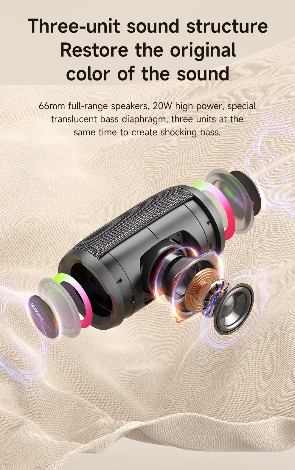 Description Picture 5 of itemZEALOT-S61M Karaoke Machine Portable Bluetooth 5.3 Speaker System with 1-2 Wireless Microphones Home Family Singing Gifts