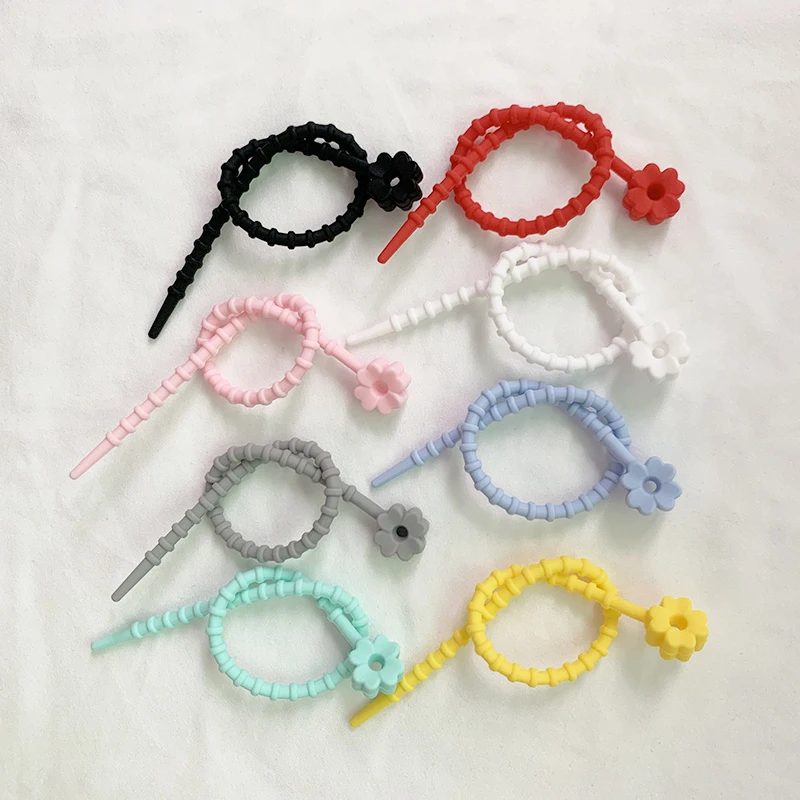 Color Silicone Four-leaf Clover Cable Tie key Ring Rope lanyard Headphone Cable Data Storage And Finishing Tie