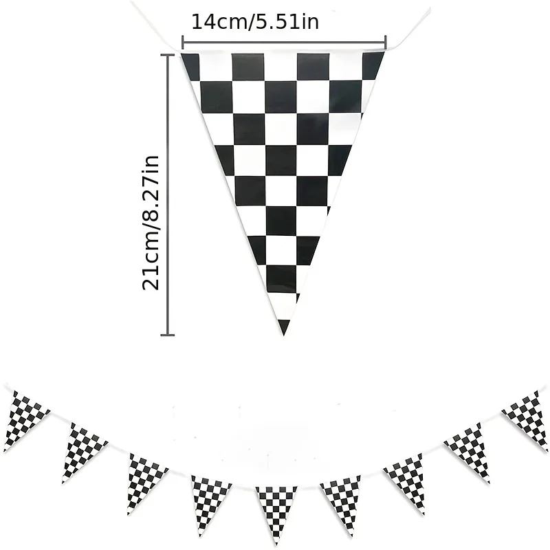 Car Birthday Banner Decoration Black And White Checkered Flags Pennant Banner For Sports Themed Party Supplies Birthday 1pc