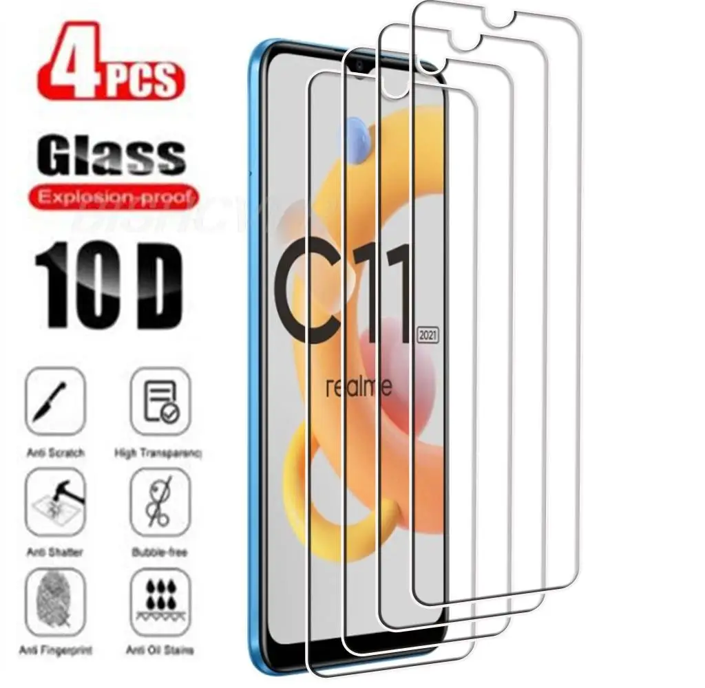 

4 шт. закаленное стекло для Realme C11 2021 6,52 "RealmeC11 C 11 2020 RMX3231 RMX2185 защита для экрана Защитная стеклянная пленка