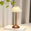 Portable LED Desk Lamp Wood Base Small Table Lamp Fabric Shade Dimmable Touch Lamp Rechargeable for Living Room Dorm Home Office 2