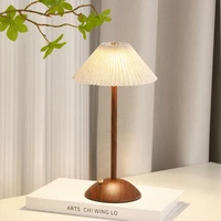 Portable LED Desk Lamp Wood Base Small Table Lamp Fabric Shade Dimmable Touch Lamp Rechargeable for Living Room Dorm Home Office 2