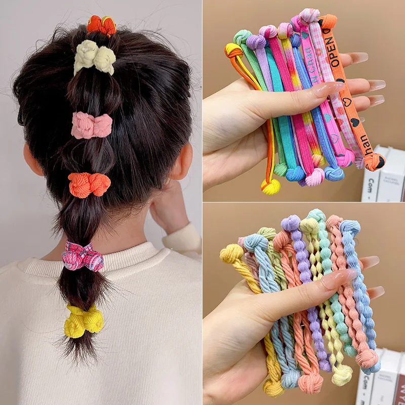 

5pcs/set Colourful knotted Rubber Band Girls Tie The Ponytail Double Knot Hair Rope High Elasticity Durable Hair Band Headdress