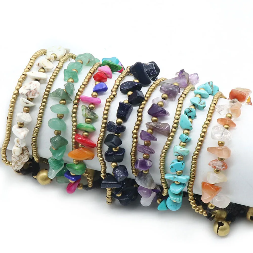

8PCS Natural Stone Rose Quartz Amethyst Gravel Beaded With Bell Bracelet For Jewelry Making DIY Bracelets Accessories Charm Gift