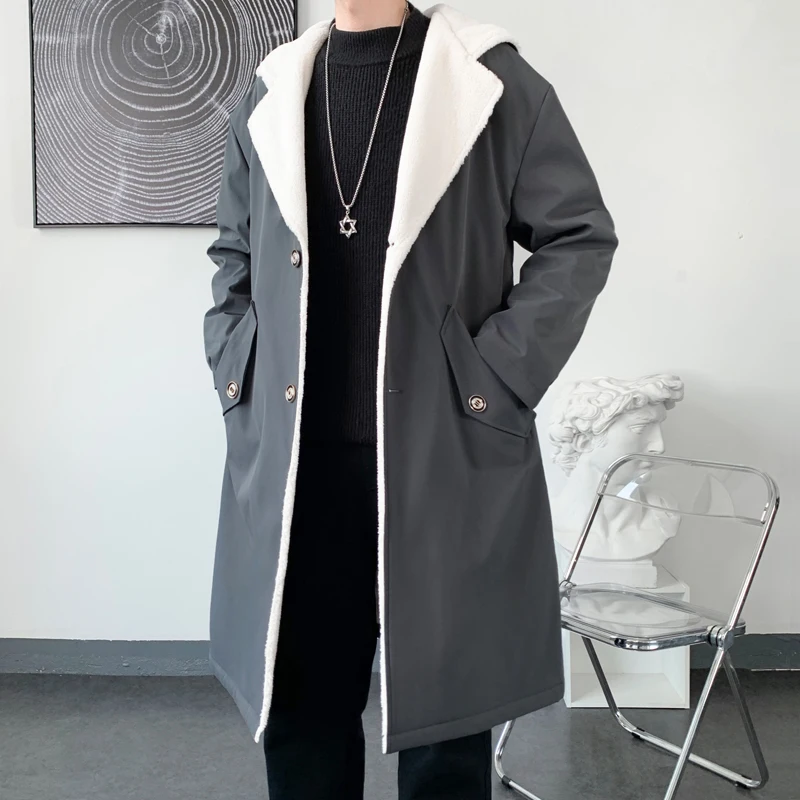 ジャケット・アウター LONG TRENCH COAT/Hype Mens Windbreaker Long Fleece Trench Coat Harajuku Mid-Length