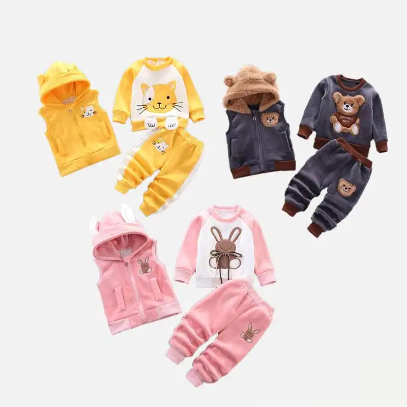 Toddler Baby Boys Girls Winter Autumn Clothes Baby Sweaters Coat + Pants + Hooded Vest Outfit Set Infant Warm Clothing Suits 3PCS kids clothing set girls clothing set boys clothing set boys vest set kids sweatshirt set
