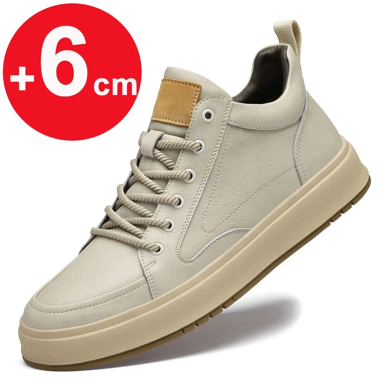 Elevator shoes for man height increase 8cm 6cm luxury brand sneaker genuine leather men's hidden heels casual shoe increasing 2