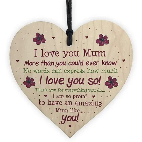 

I Love You Mum Wooden Hanging Heart Mothers Day Gift Love Mum Sign Printing Plaque Ornaments