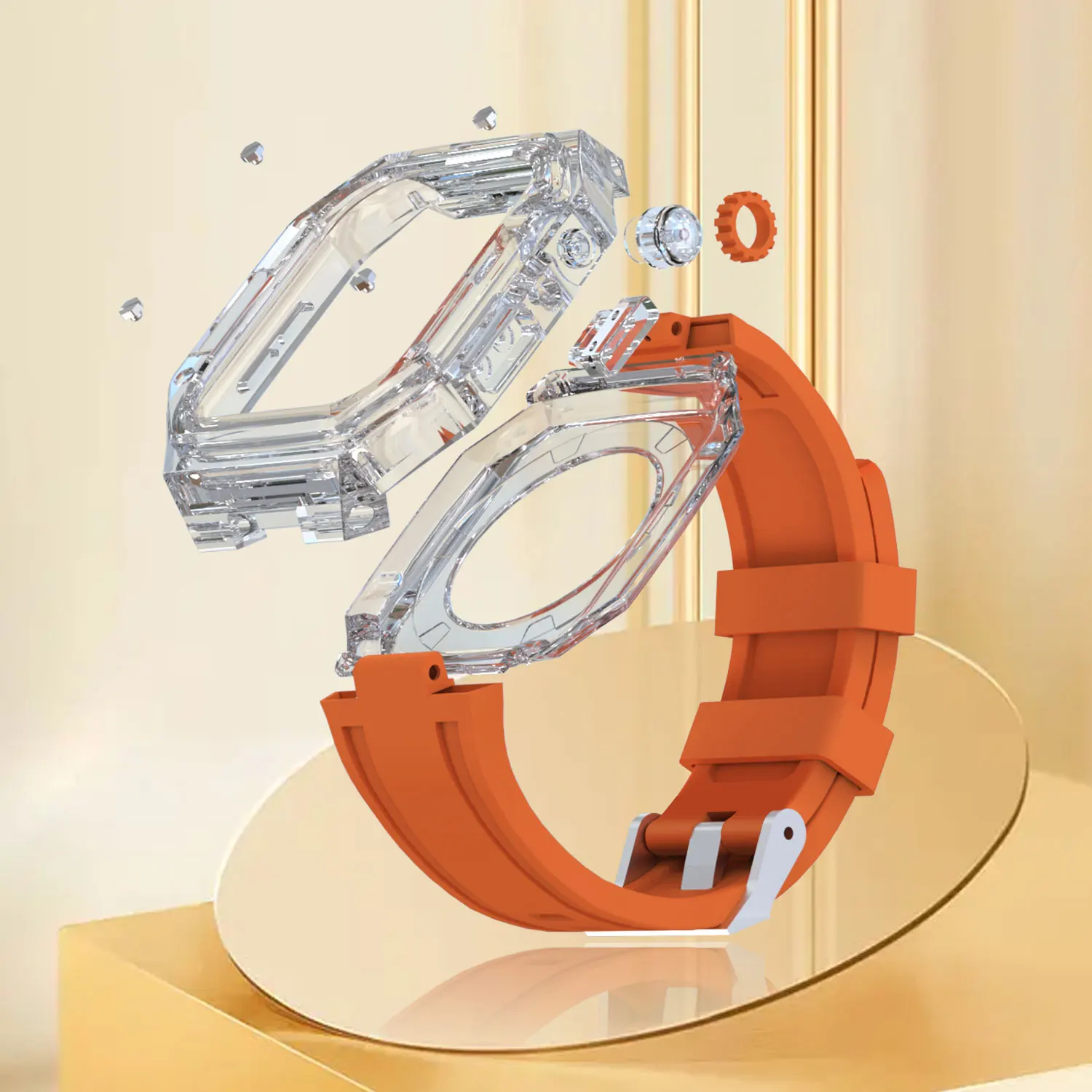 Transparante Case Band Voor Apple Horloge 8 7 45Mm Rubber Modificatie Kit Voor Iwatch Serie 6 Se 5 4 44Mm 41Mm 40Mm Sport Armband