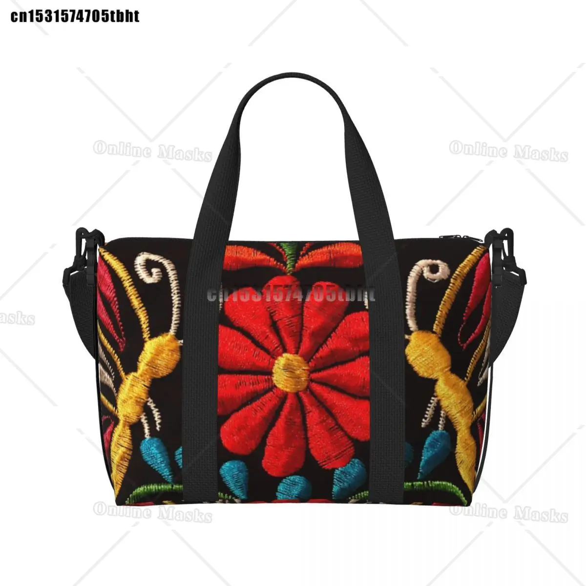 Mexican Butterflies And A Red Flower Tote Bag for Women Colorful Shoulder Shopper Gym Beach Travel Bag