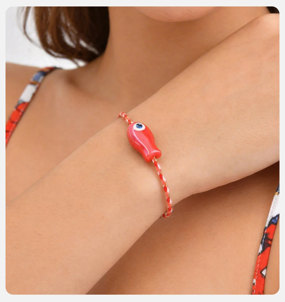 Vnox Trendiges Mehrfarbiges Ozean-Themen Keramik-Fisch Geflochtenes Armband Boho Charm Seil-Armband Freundschafts-Sommer-Strand-Schmuck – Detail 4