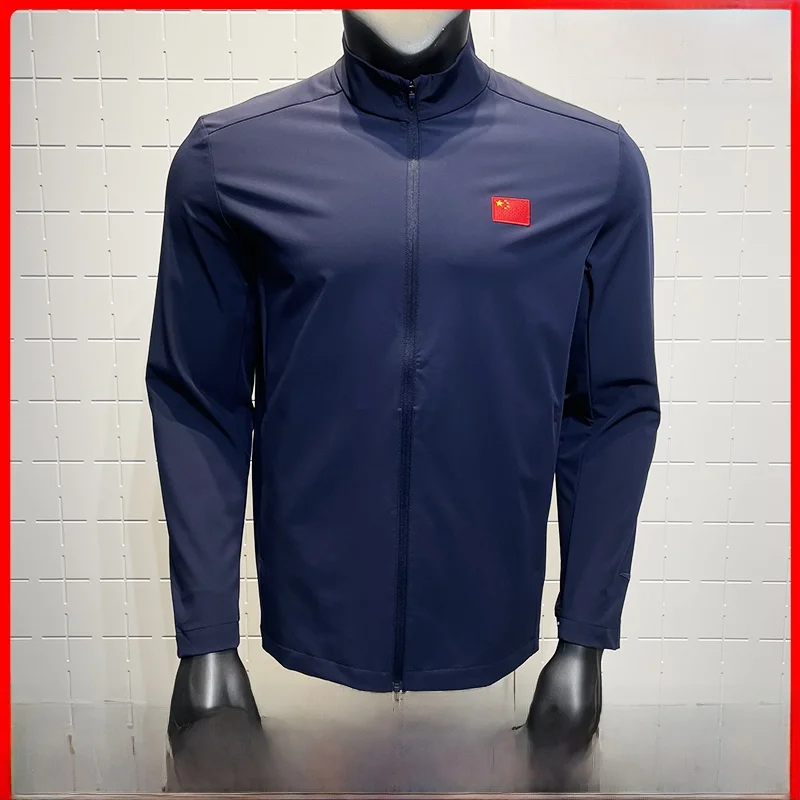 안타 비즈니스 스타일 국기 패턴 직조 재킷 스탠드 칼라 오픈 가디건 남성 스포츠웨어 캐주얼 비즈니스 코트