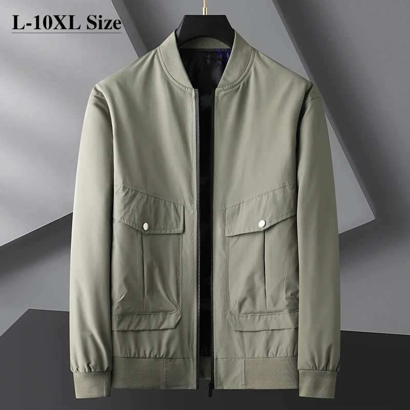 

Plus Size Autumn Men's Fashion Baseball Jacket Baggy Casual Solid Color Coats Daily Clothes Male Green Black 7XL 8XL 9XL 10XL
