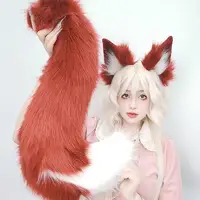 Anime Cosplay queue chapeaux oreilles d'animaux moelleux en peluche bloc de couleur queue renard rouge oreilles en fourrure bandeau mignon oreilles de renard blanc cerceau de cheveux 3