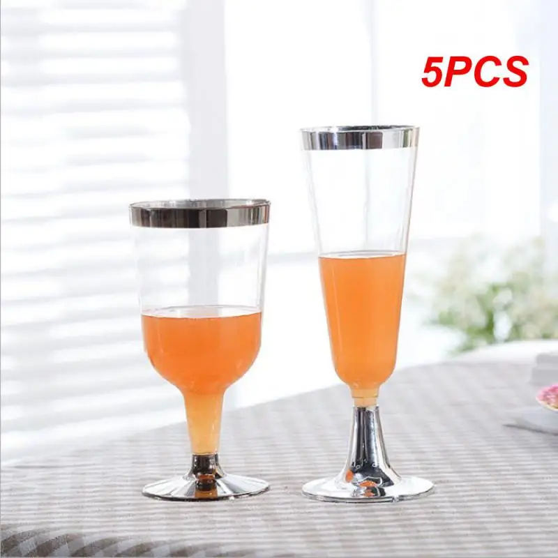 

5PCS Rose Gold Silver Disposable Goblets Cup Plastic Transparent Drink Champagne Cups Wedding Birthday Party Festival Supplies