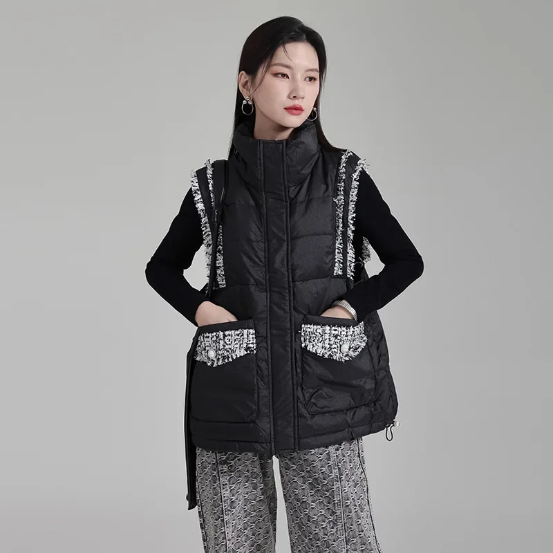 Down Jacket Vest Fashion Patchwork Tassel Sleeveless Vest Down Jacket Suitable for Women in Autumn and Winter
