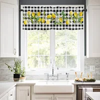ZEDLIYU Valances for Windows Kitchen Living Room Small Window Valance Lemon Black and white checked short curtains 54 x 18 Inch 2