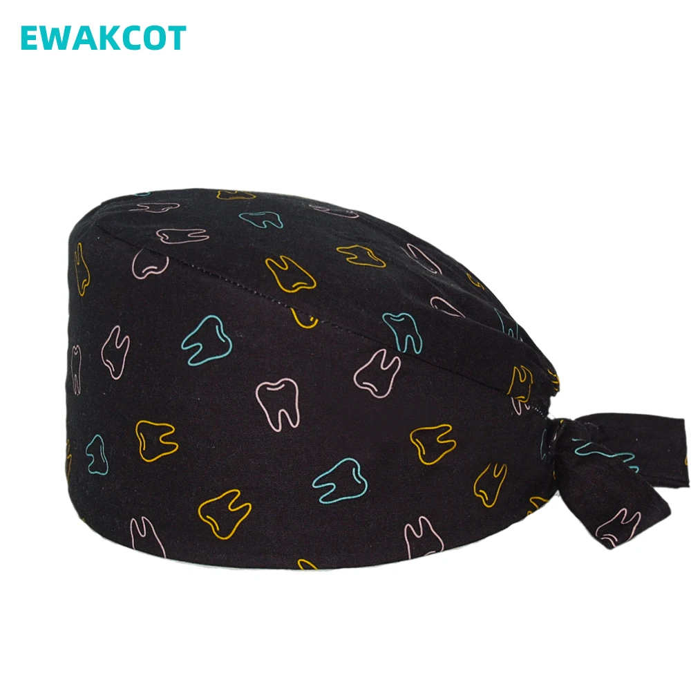 Cotton Scrub Cap for Women Men Printed Chef Dentist Working Hat Adjustable Breathable Soft Surgeon Hats