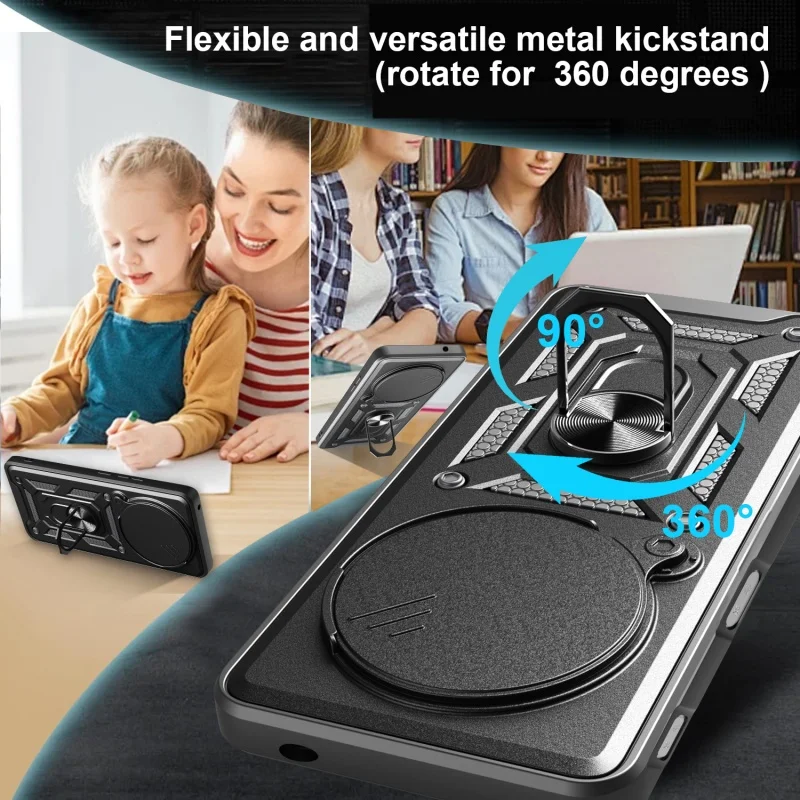 ZTE Nubia Focus Pro 5G Protective Case with Slide Lens Cover and Magnetic Ring Holder Armor Design