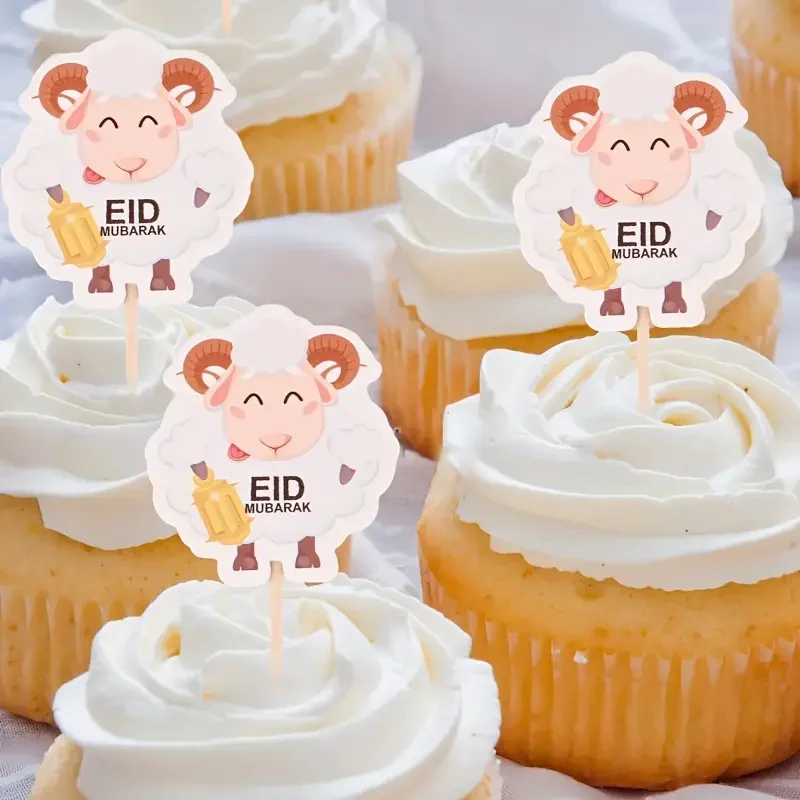 10pcs, EIDMUBARAK Ramadan Animal Sheep Baking Cake Decoration Cupcake Topper Party Decor Supplies