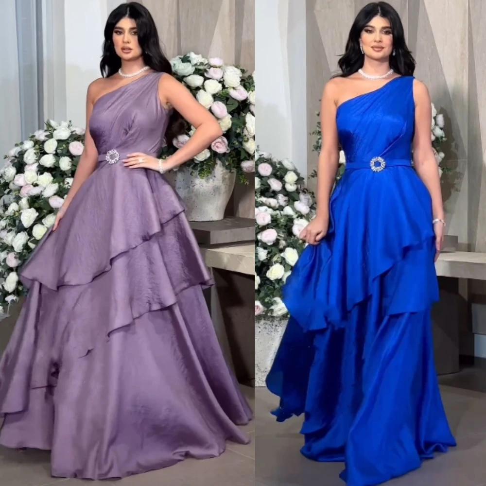 Jersey Sash Pleat Prom Straight One-shoulder Bespoke Occasion Gown Long Dresses