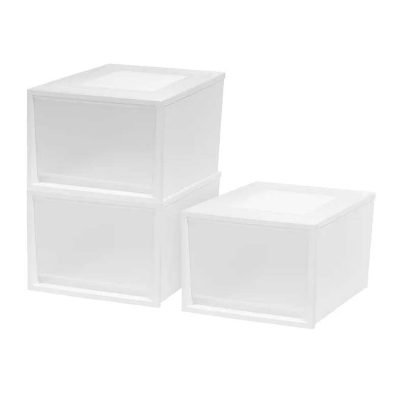 

IRIS USA 42 Qt. (10 gal.) Stackable Plastic Storage Box with Pullout Drawer, White, Set of 3