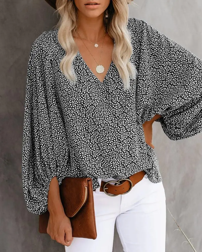 Frauen V-ausschnitt Tie Dye Leopard Print Bluse Shirts Casual Langarm Lose Pullover Bluse Tops BNS-H6651_voghion.com