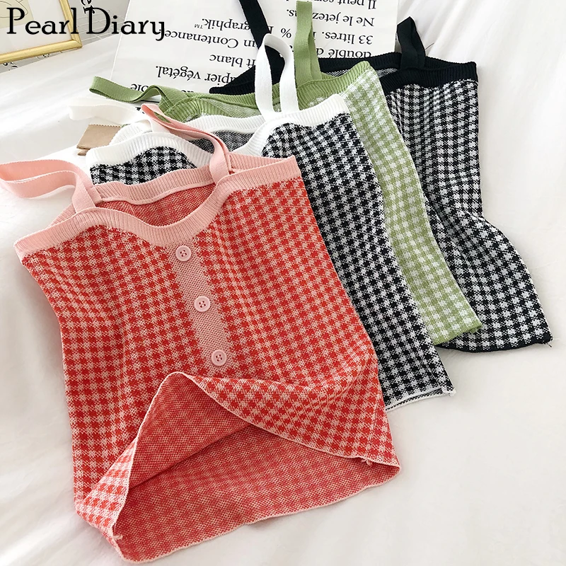 

Liba Sin Women Plaid Tank Top Summer Sweater Knit Crop Top Stretch V Neck Vintage Skinny Short Top Cute Plaid Crop Shirts