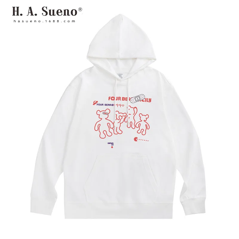 

Unisex Harajuku Streetwear Hoodie Sweatshirt Youthful College Bear Printed Graphic Hooded Pullover Cotton Hoodies Men Clothing