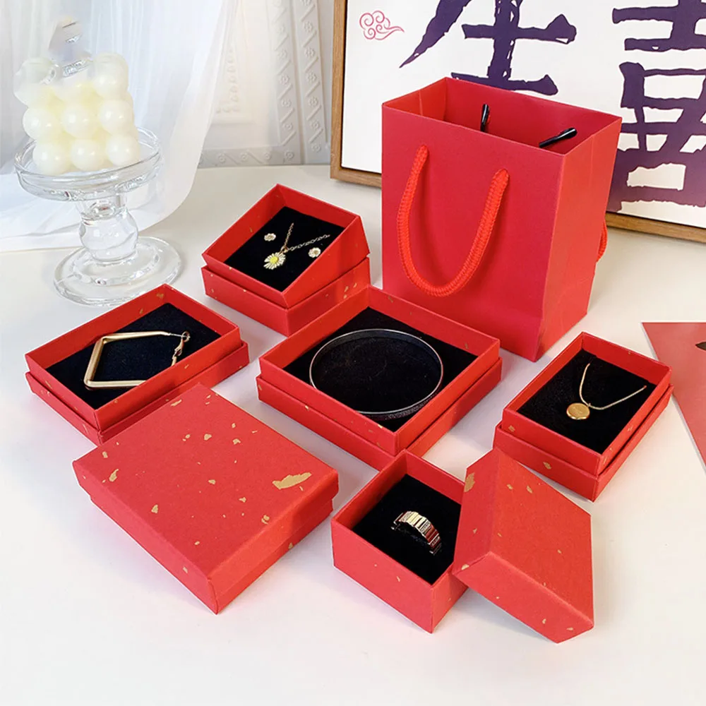 New Wholesale Red Square Cardboard Jewelry Boxes on Engagement Wedding Party Activity Luxury Earrings Rings Necklace Packaging 6pcs set mixed style rectangle necklace bracelet jewelry gift box packaging cardboard boxes jewellery case display box 24x6x5cm