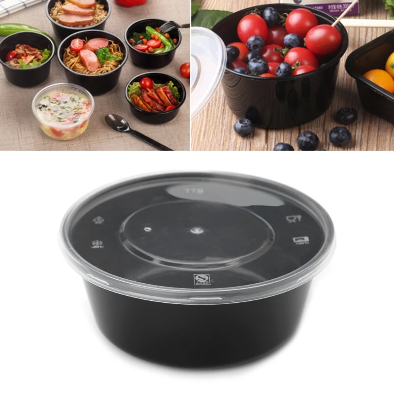 10Pcs Plastic Disposable Lunch Soup Bowl Food Container with Lids