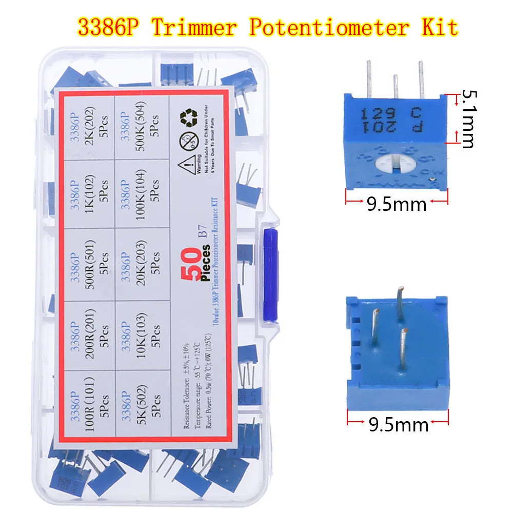 3296W 3296X RM063 RM065 3362P 3386P 3266W 3006P Trimmer Potentiometer Kit 100ohm-1M Variable Resistor Mixed set Box